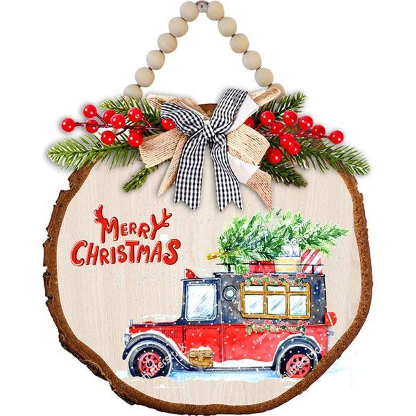 Christmas Decorative Wooden Hanger,Merry Christmas Decorations Wreath, Santa Claus Snowman Hanging Sign wooden pendant Rustic Wooden Holiday Decor for Door Window Festive Atmosphere (Red) 0