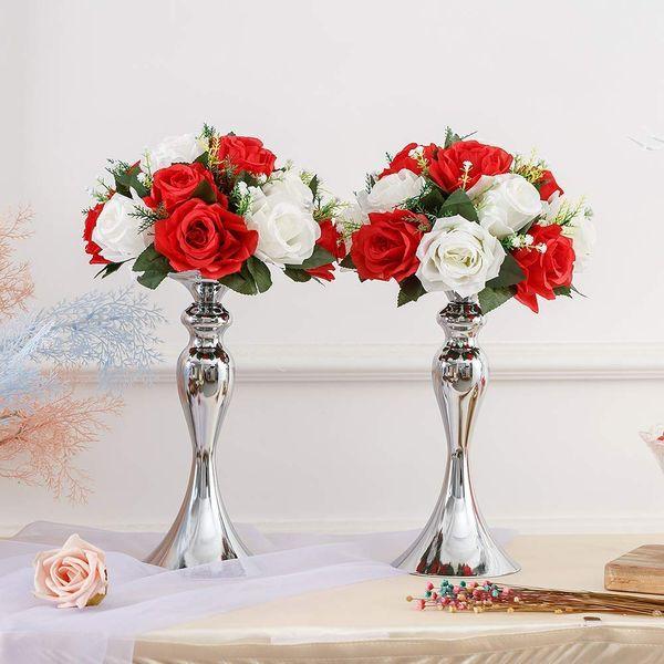 Sziqiqi Pack of 2 Fake Flower Bouquet, Plastic Roses with Base, Suit for Wedding/party Centerpiece Road Lead Flower Rack Decorations, 2 Pieces 1