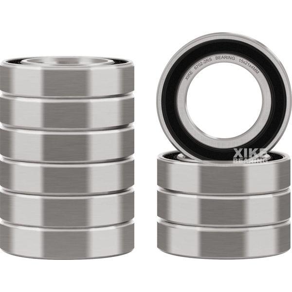 XIKE 10 pcs 6702-2RS Ball Bearings 15x21x4mm, Bearing Steel and Pre-Lubricated, Double Rubber Seals, 6702RS Deep Groove Ball Bearing with Shields 0