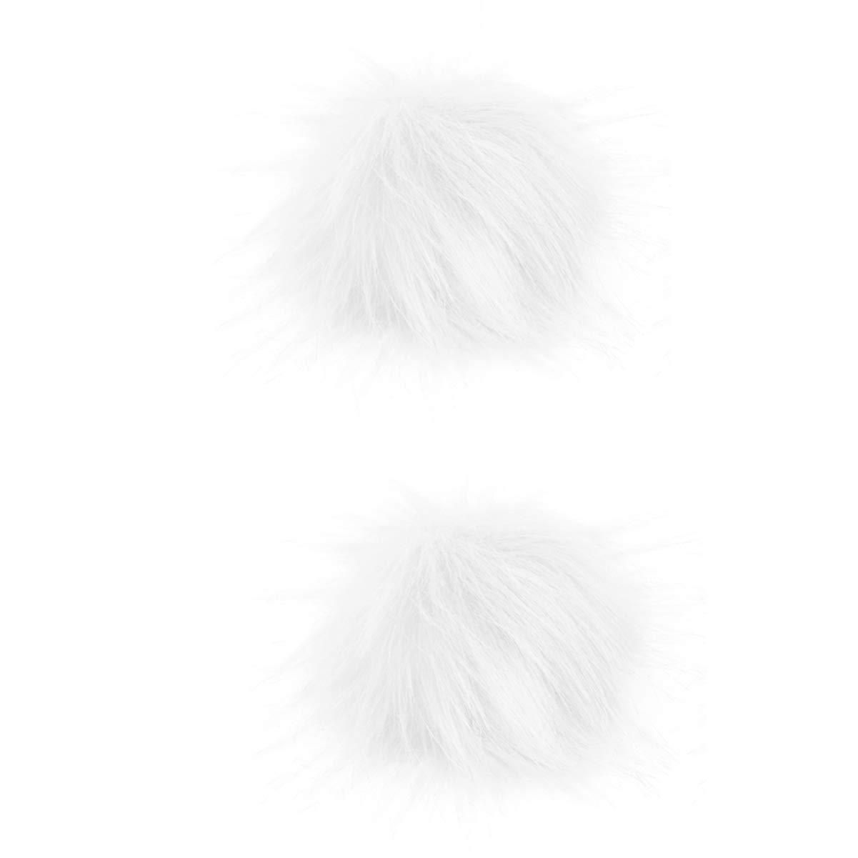 Happyyami 2Pcs DIY Faux Fur Fluffy Pompoms Ball Fur Fluffy Pom Pom Balls for Knitting Crafts Hats Shoes Scarves Keychains Gloves Charms 8-9CM (White 1) 5