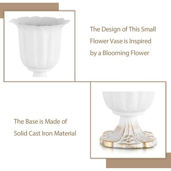 Sziqiqi White Flower Arrangements Vase for Wedding Centerpieces for Tables - 10 Pcs Small Planter Urns with Cast Iron Base Flower Vase Pot for Wedding Party Birthday Christmas Tables Decorations 4