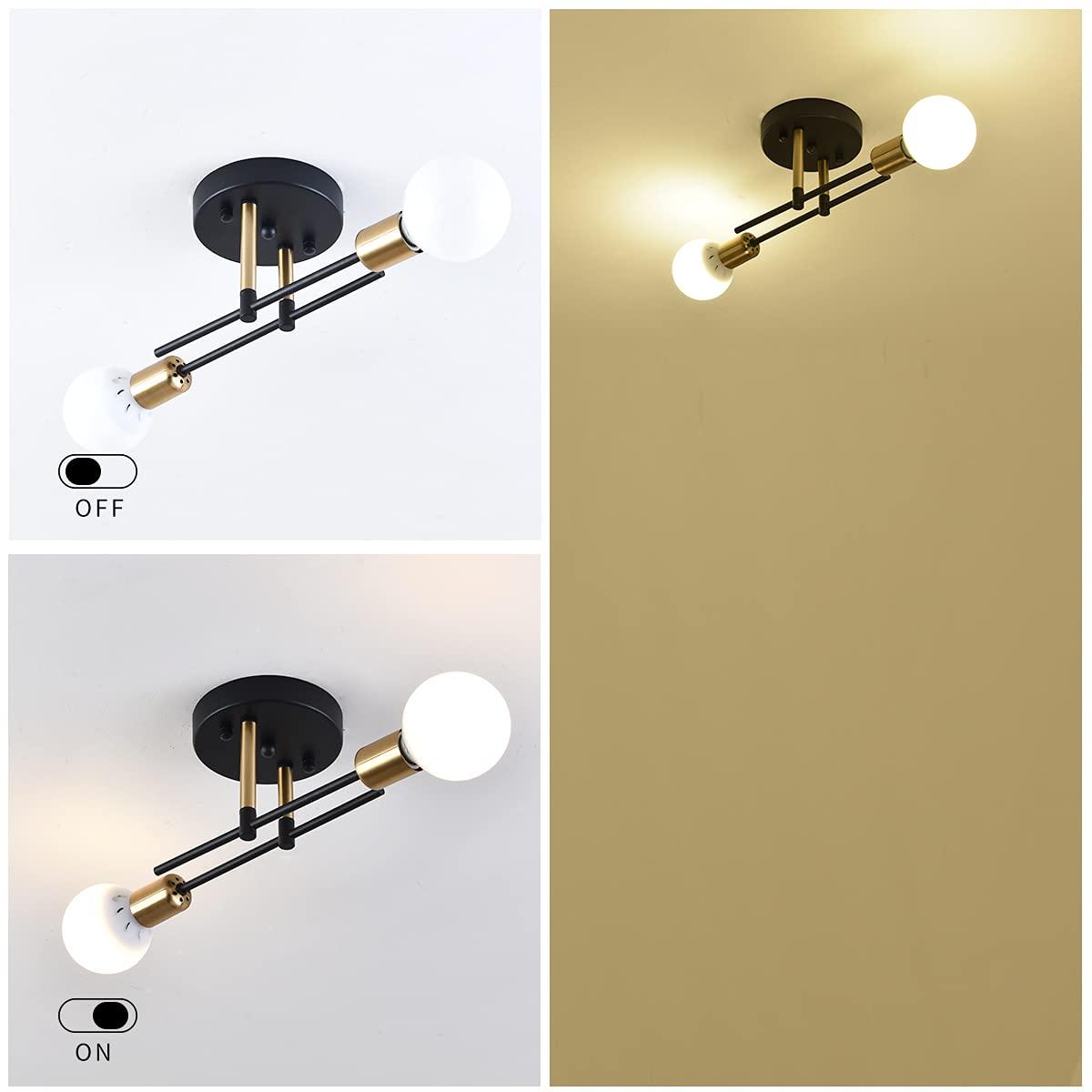 Kaj Hejmo Modern Ceiling Light Fitting- Rustic Semi Flush Mount Chandelier Light- Vintage Industrial Black Ceiling Light Fixtures Interior for Living Room Bedroom Kitchen Dining (6-light Straight) 3