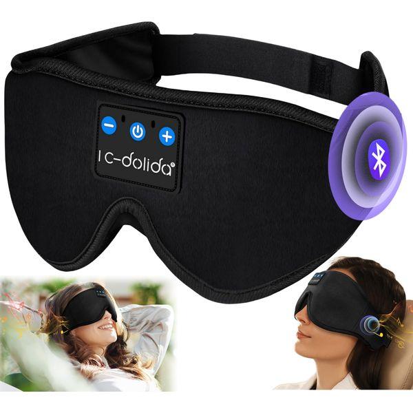 LC-dolida Bluetooth Sleep Mask Headphones for Women Men,100% Blackout 6A Ice Silk Deep Eye Mask Headphones with Microphone Can Play 14 Hours,Sleep Aids for Adults Eye Covers with Travel Bag