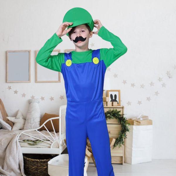 Partymall Mario Bros Costume for Adult/Kids with Bodysuit, Mario Cap, Beard, and Gloves, Mario and Luigi Plumber Fancy Costume Outfit for Boy Girl Halloween Cosplay Carnival (Type-D/G, XL) 2