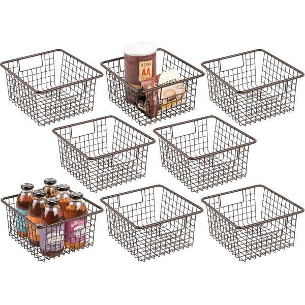 mDesign Storage Baskets with Handles - Practical and Rust-Proof Metal Wire Storage Baskets - Modern Metal Baskets for Kitchen and Pantry - Set of 8 - Bronze