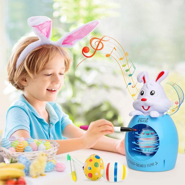 Easter Eggs Decorating Kit for Kids, DIY Painting Easter Egg Hunt Spinner Crafts, Motorized Music LED Lights Bunny Egg Toy Set, with 3 PCS Colorful Markers Plastic Eggs, Gifts for Boys Girls 3-12+ 4