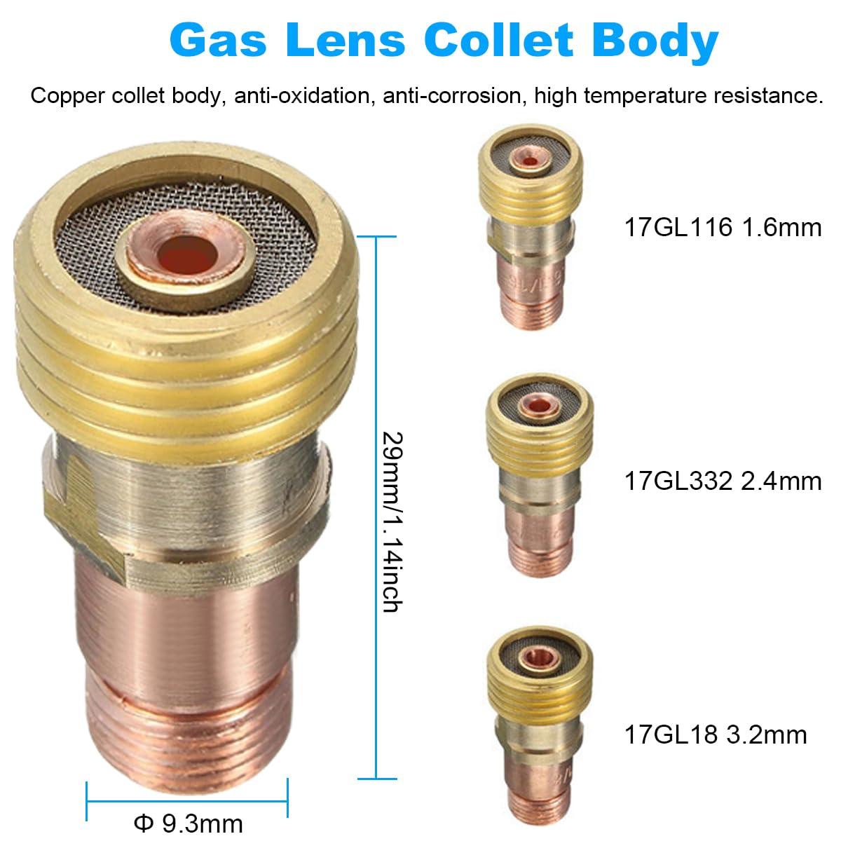 EATBALE For TIG Welding Torch Stubby Gas Lens #6#7#8#10#12 for Pyrex Glass Cup, Alumina Ceramic Nozzle, Collets Body, Collets, Back Cup with Finger Heat Shield for WP-17/18/26 (31 Pcs) 2