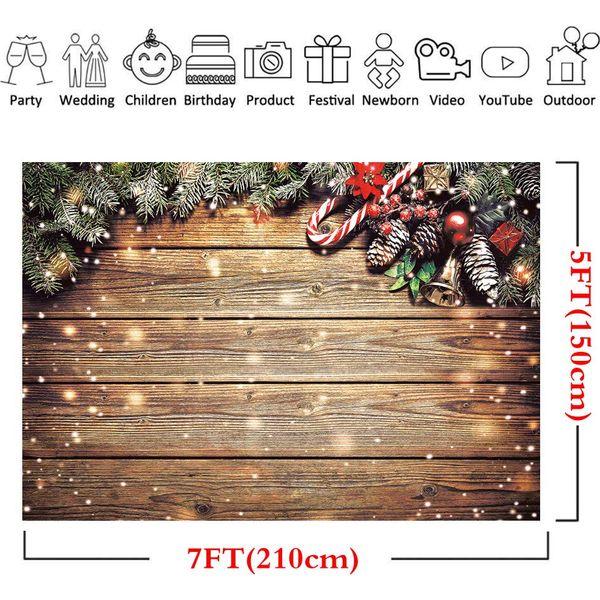 LYWYGG 8x8FT Christmas Backdrop Christmas Wood Wall Photography Background Brown Wooden Planks Background Snowflake Background Baby Shower Backdrop Childs Backdrop CP-200-0808 3
