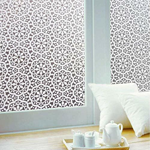 Lifetree Frosted Window Film Privacy Stained Glass Window Film Lace Decorative Opaque Static Cling Self Adhesive Vinyl Window Door Sticker Covering for Home Office Bathroom Bedroom 90X400CM 0