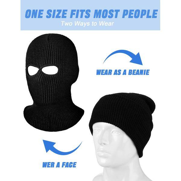 3 Pieces 2 Hole Full Face Cover Knit Ski Mask Balaclava for Men Women Winter Knitted Warm Face Mask for Outdoor Sports (White, Gray, Black) 3