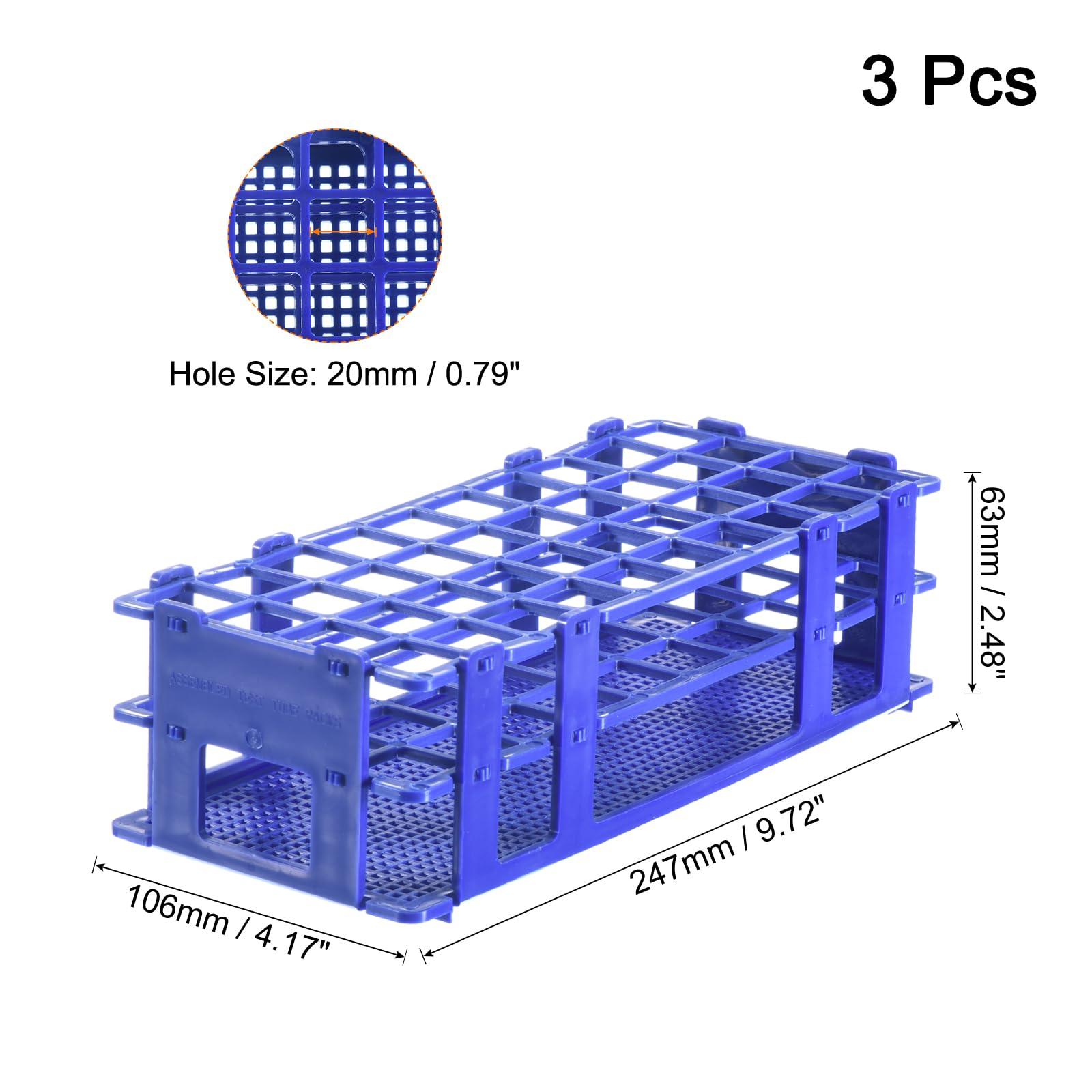 sourcing map Plastic Test Tube Rack Holder 40 Holes 3 Layers Lab Detachable Tube Holder Blue for 20mm Test Tubes, Pack of 3 1