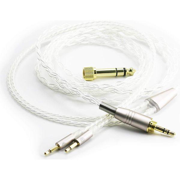 Replacement Audio Upgrade Cable Compatible with Monolith M1060, M1060C, M565, M565 Headphones Silver Plated Wire with 3.5mm 1/8" Male and 6.3mm 1/4" Adapter