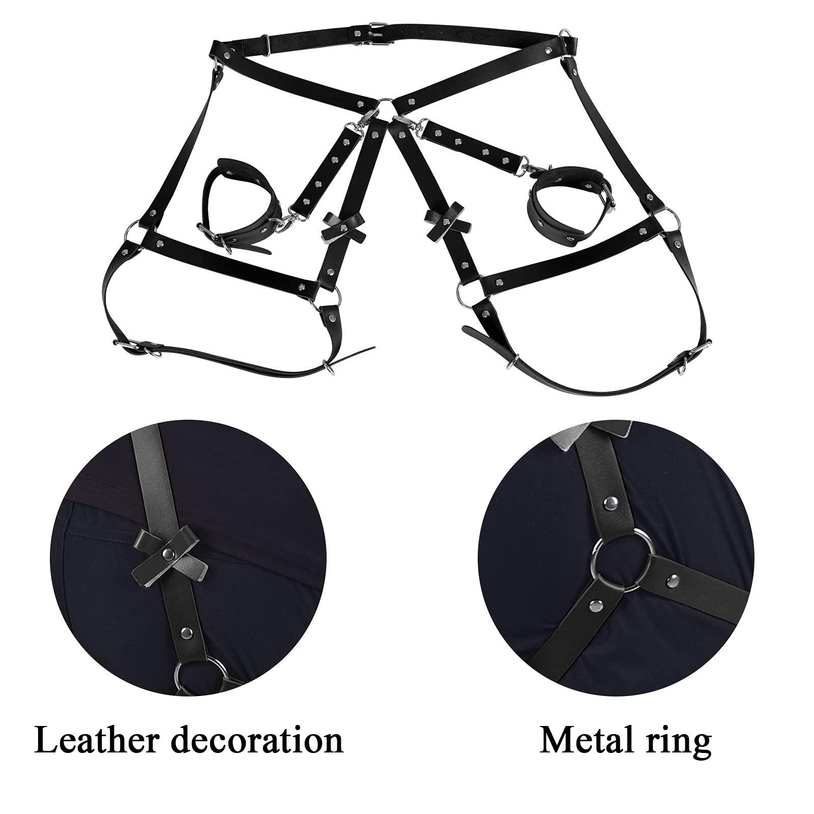 Women Punk Leather Body Cage Waist Belts Novelty Gothic Harness Hollow Out Strap Adjust Size Fetish Rave Costume (Black) 3