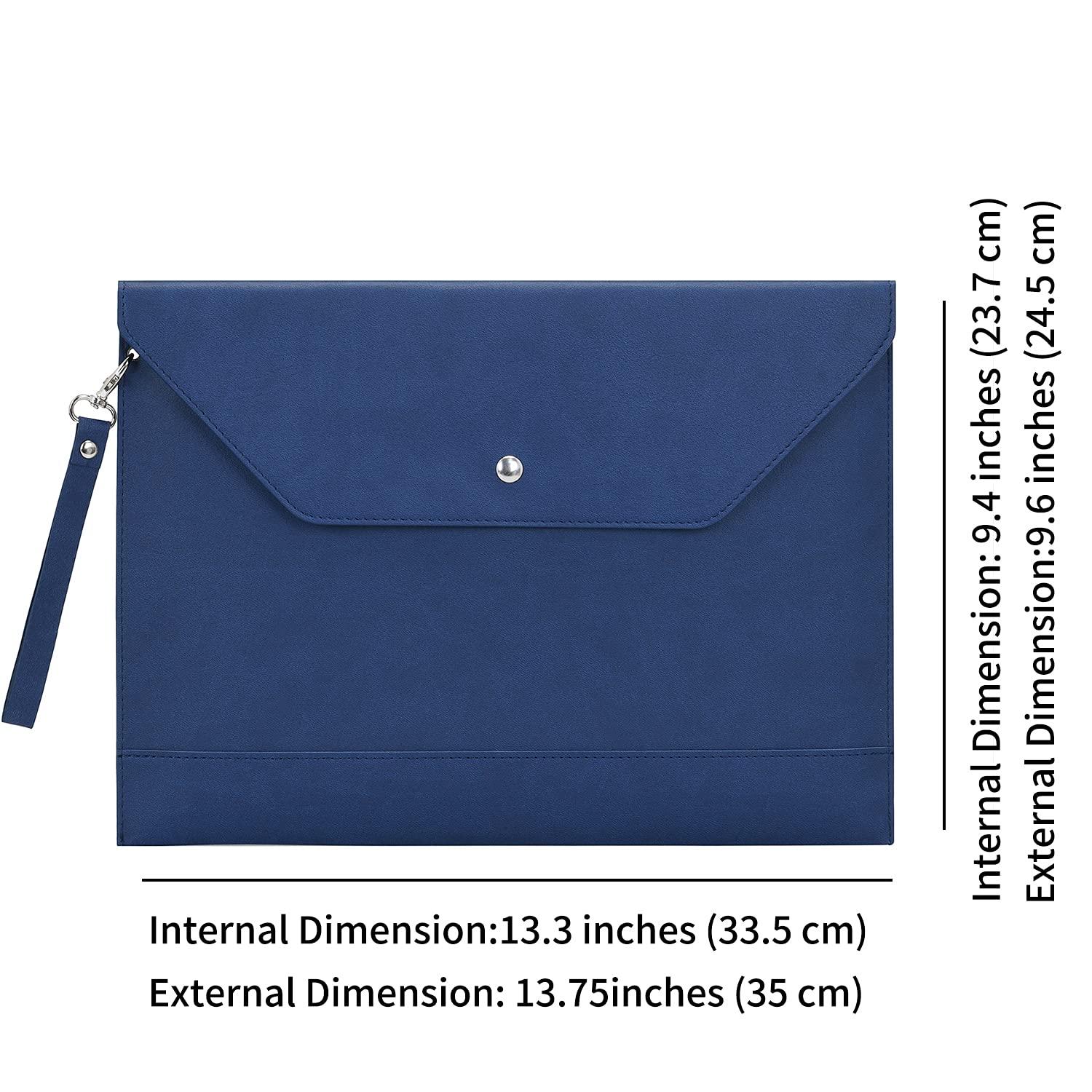 Wonderpool A4 Envelope Case Folder File Sleeve Thickened PU Leather with Removable Hand Strap and Inner Pockets Pouch for Document Stationery Tablet PC Holder Organizer Portfolio Bag (Dark blue) 4