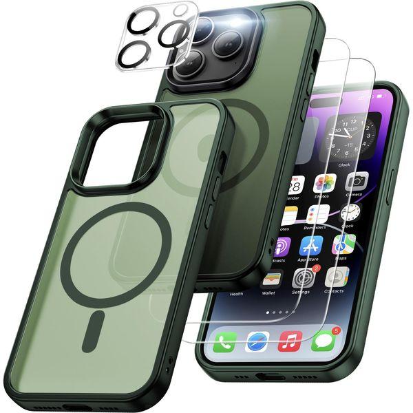 XINKAE 4 in 1 for iPhone 14 Pro Case, iPhone 14 Pro Phone Case Compatible with Magsafe, Military-Grade Protective Cover Shockproof Magnetic Apple Cases. Translucent Green 0