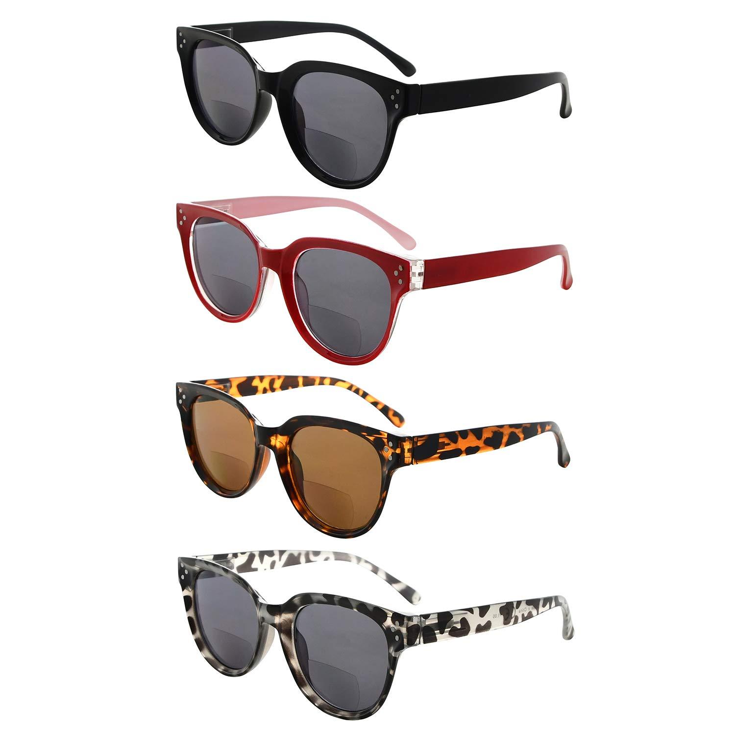 Eyekepper 4-packing Bifocal Glasses for Women Reading under the Sun Stylish Bifocal Readers Tinted Lens +2.00 0