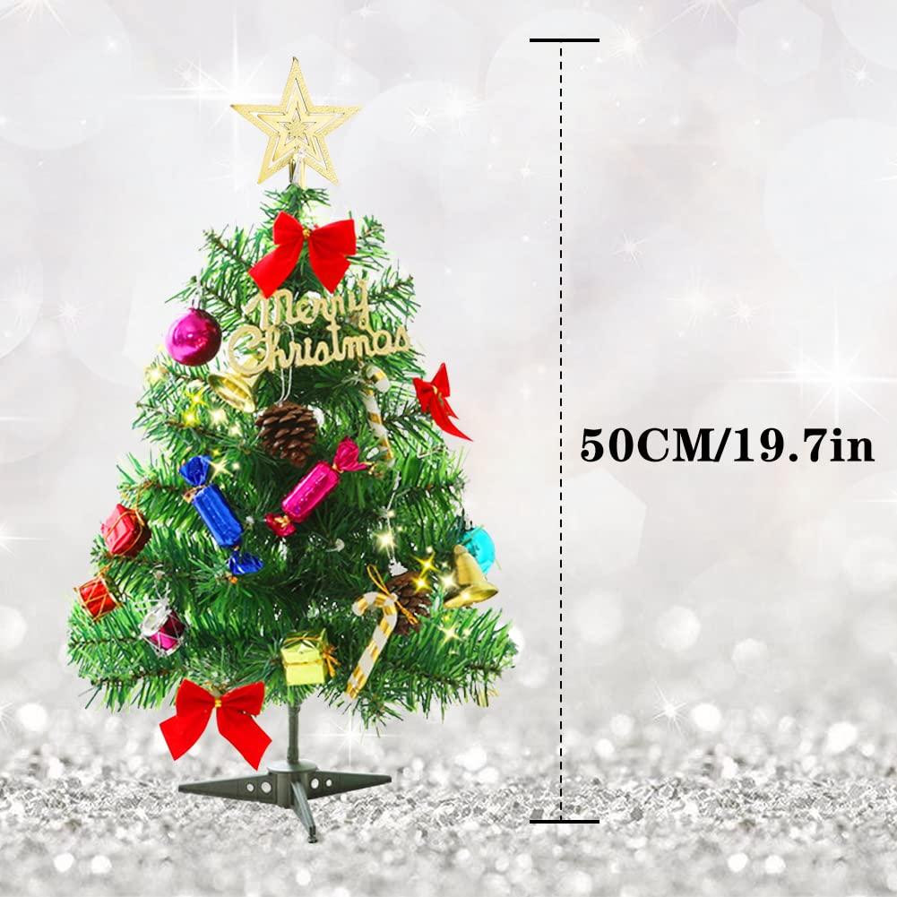 Mini Christmas Tree With LED Lights 50cm Tabletop Christmas Tree With Decorated Gift Boxes, Hanging Ornaments and a Star Treetop for Home Office Shopping Bar Home, Kitchen, Dining Table Decor 1