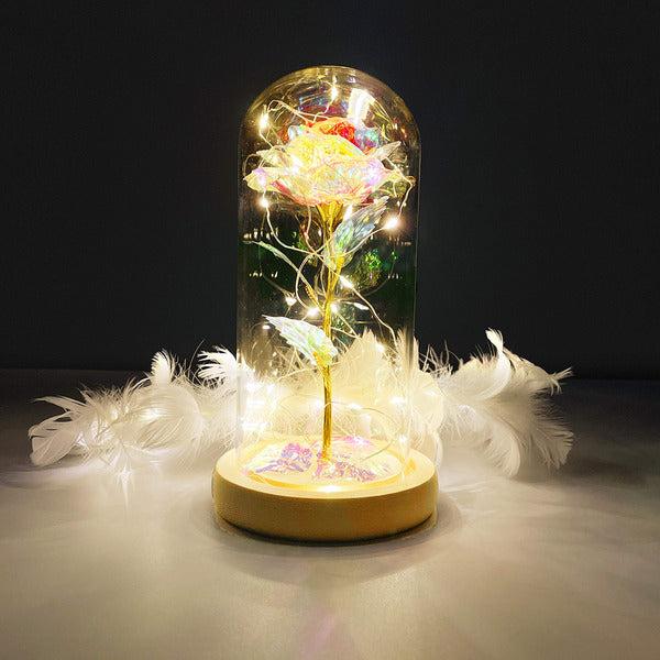 Beauty and the Beast Rose In Glass Dome with LED Fairy Lights Colorful Galaxy Rose 4