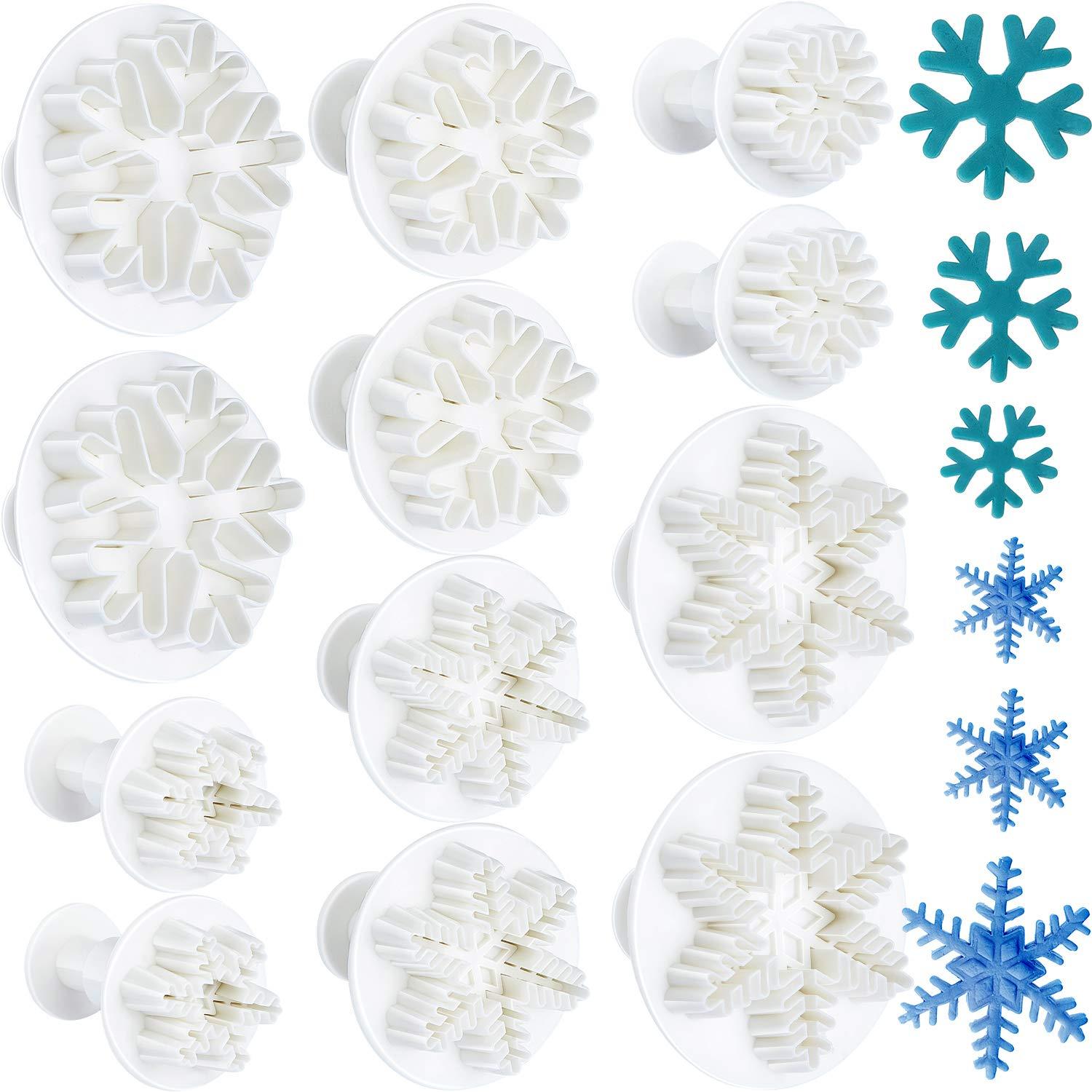 12 Pieces Snowflake Plunger Cutters Christmas Winter Snowflake Mold Cookie Fondant Christmas Snowflake Frozen Plunger Cutter Cake Decoration Embossing Tool 0