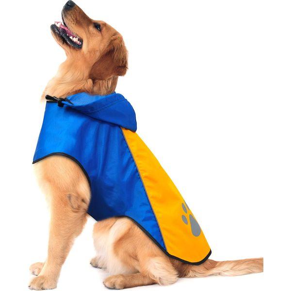 iTayga Dogs Waterproof Jacket,Lightweight Waterproof Raincoat Reflective Strips Safety Dog Coat with Hood Collar Hole,Windproof Snow-proof Dog Rain Jacket for Small Medium Large Dogs(XL,Blue-Orange)