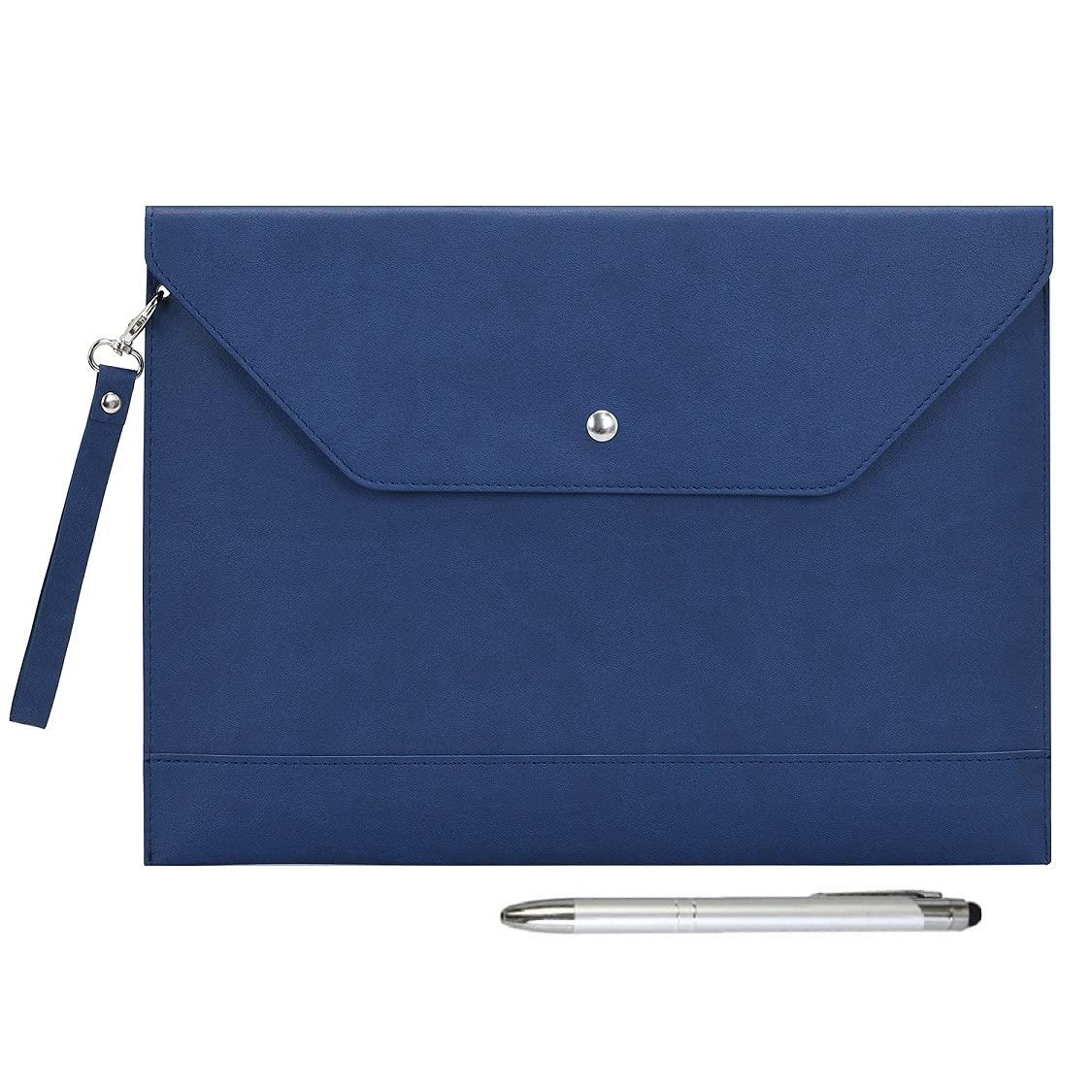 Wonderpool A4 Envelope Case Folder File Sleeve Thickened PU Leather with Removable Hand Strap and Inner Pockets Pouch for Document Stationery Tablet PC Holder Organizer Portfolio Bag (Dark blue)