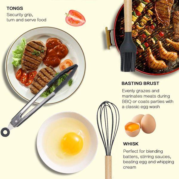 alitade 21pcs Silicone Kitchen Cooking Utensil Set Spatula Nonstick Cookware Kit with Measuring Wooden Spoons Gadgets Tools 4