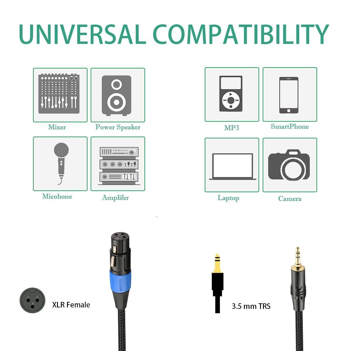 JOMLEY XLR to 3.5mm Cable, Unbalanced Female XLR to 1/8 inch Mini Stereo Jack Aux Microphone Cable Mic Cord for Cell Phone, Laptop, Speaker, Mixer-3m/10ft 3