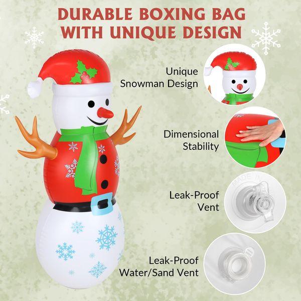 Fuyamp Boxing Punching Bag, Christmas Snowman Inflatable Punching Bag with 6 Throwing Rings, Free Standing Bounce Back Roly-Poly Toy, Christmas Party Toys for Kids Adults 2