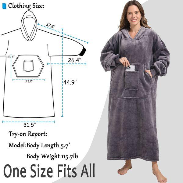 FUSSEDA Oversized Wearable Blanket Sweatshirt,Super Thick Warm Fleece Sherpa Cozy Blanket Hoodie with Pockets&Sleeves for Adult Kids Dark Grey 2