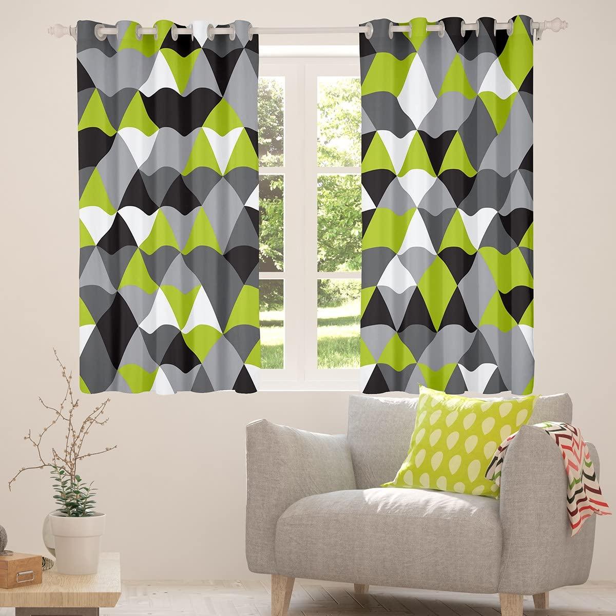 Black White Green Geometric Curtains Light Grey Dark Gray Triangle Diamond 46x54 Window Curtains Geometry Graphics Curtains & Drapes For Bedroom,Modern Stylish Window Treatments 2 Panels 1