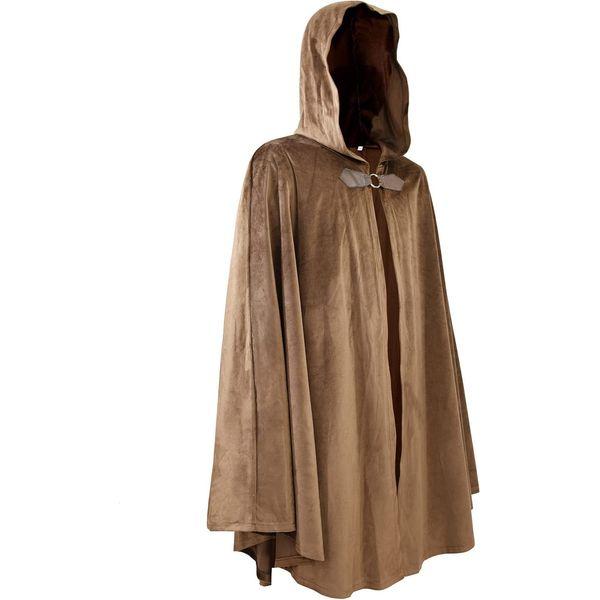 maxToonrain Medieval Costume with Hood Northern Knight Renaissance Hooded Cloak Vintage Gothic Witch Wizard Victorian Halloween Fancy Dress Costume (Brown,102cm-Men) 2