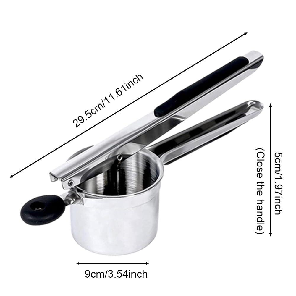 Potato Press, Stainless Steel Potato Ricer with 3 Interchangeable Discs, Non Slip Silicone Handle Masher Heavy Duty Food Press for Potatoes, Puree, Fruit and Vegetable (Black) 3