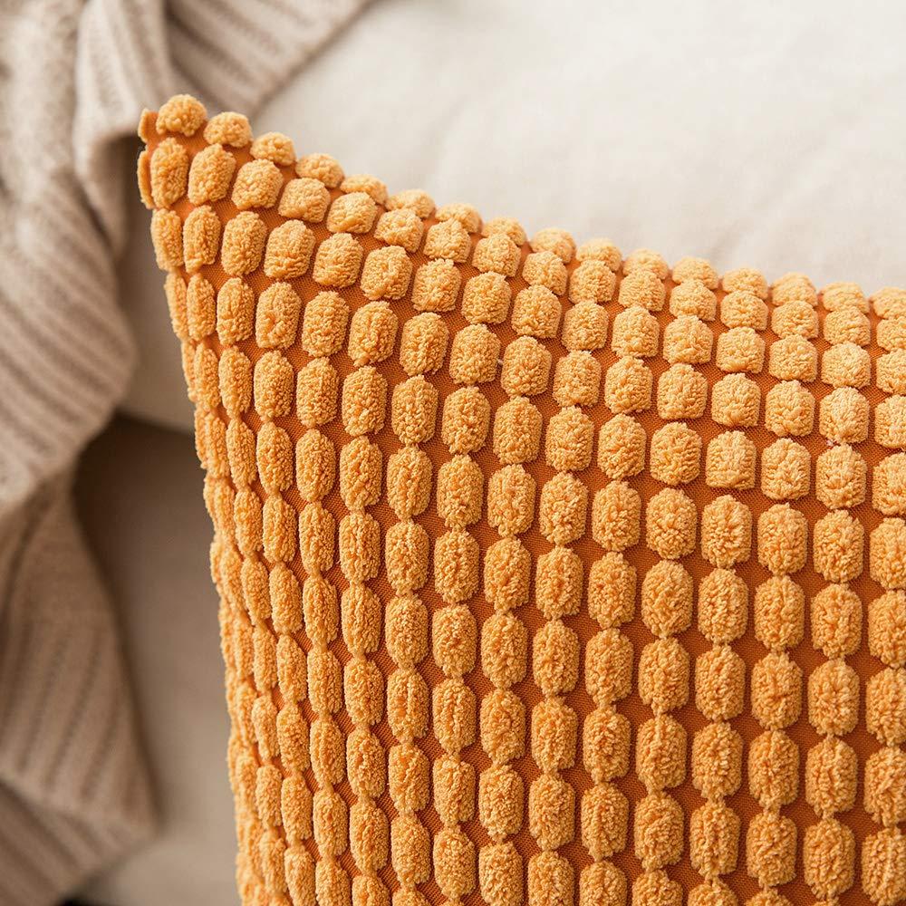 MIULEE Set of 2 Decorative Corduroy Cushion Covers 12x20 Inches, 30cm x 50cm Striped Solid Rectangle Throw Pillow Cases for Sofa Couch Home Bedroom Orange 1