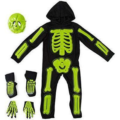 IKALI Kids Halloween Skeleton Costume, 3D Glow in the Dark Bone Jumpsuit 6pcs For Age 7-8 Years 1