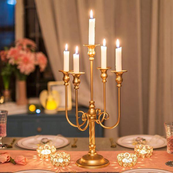 Gold Candelabra Wedding Centrepieces for Tables, 2 Pcs Flower Arrangement Stand & 5 Arms Candlestick Holders for Wedding Party Dinner Table Centrepiece Decorative Home Accessories 1