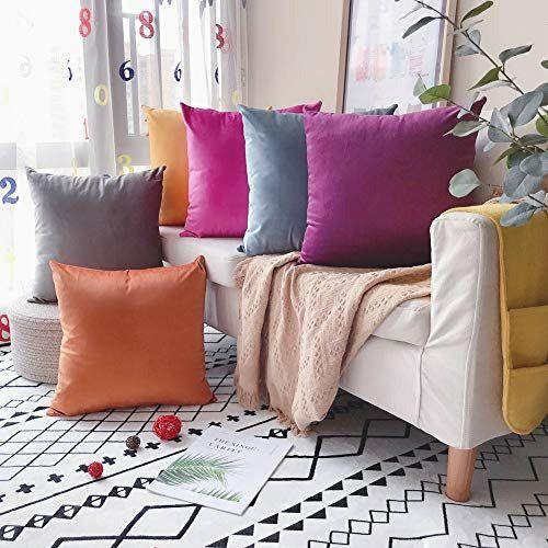 LAXEUYO Velvet Cushion Covers 40x40 cm, Colorful Multi-Color Optional Soft Decorative Square Throw Pillow Cover Pillowcase for Livingroom Sofa Bedroom - Khaki 4