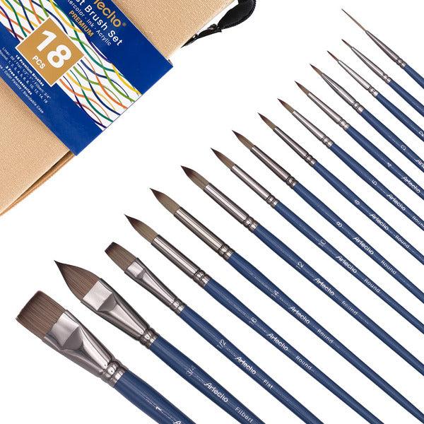 ARTECHO Paint Brush Set for Watercolor, Acrylic, Oil, Gouache, 15 Different Sizes for Artists, Adults & Kids, Nail Brush, Premium Nylon Hairs. Free Color Palette and Art Sponge 2