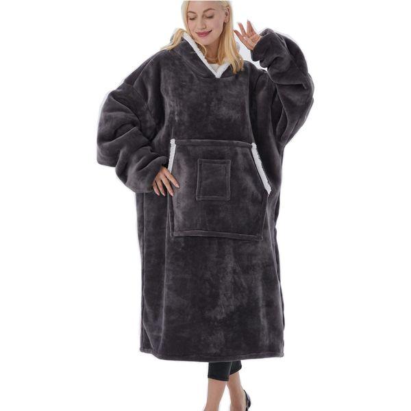NIULAA Oversized Hoodie Blanket Long with Sleeves,Sherpa Fleece Hooded Blanket Men Velvet Blanket Jumper Sweatshirt Grey,Soft Warm Wearable Snuggle Hoodie Blanket Gift for Women Adults