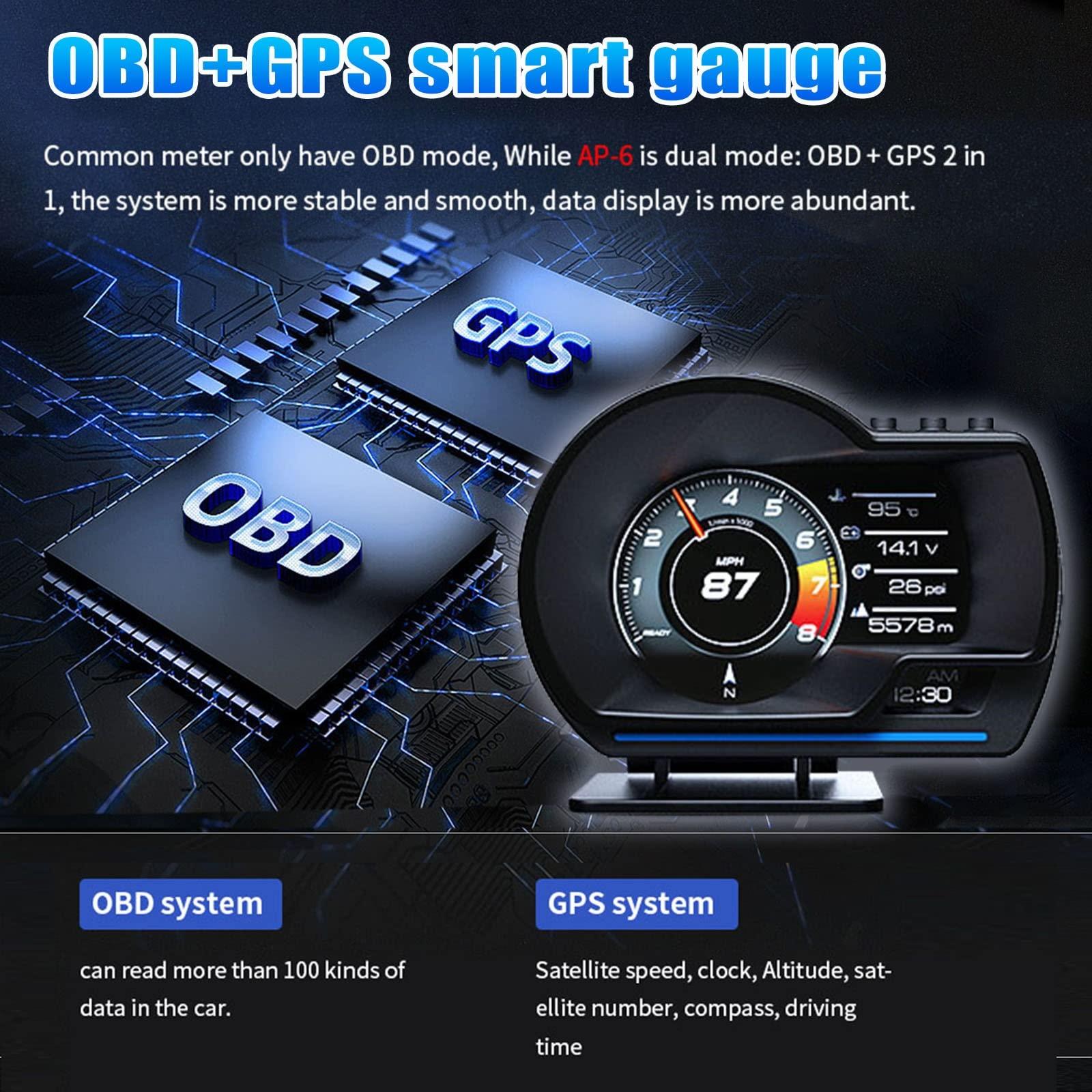 iKiKin Upgrade HUD Cars Heads Up Display OBD2 Mode, Slope Meter and GPS 3 in 1 Smart Speedometer Odometer with 11 Kinds of Display Interface and RBG Color Changing Light for All Cars Vehicles 3