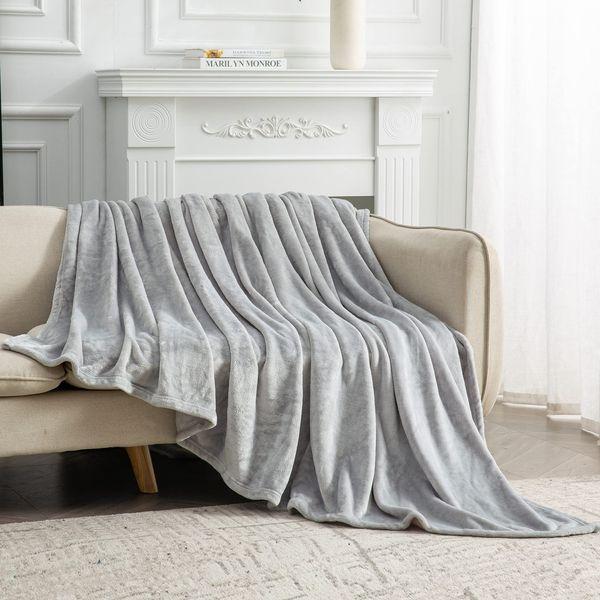 softan Soft Fleece Throw Blanket Light Grey Snugly Bed Throws Fluffy Warm Flannel Throws for Sofa, Couch,Bedroom, Travel, Camping, Double Size,150x200cm 0