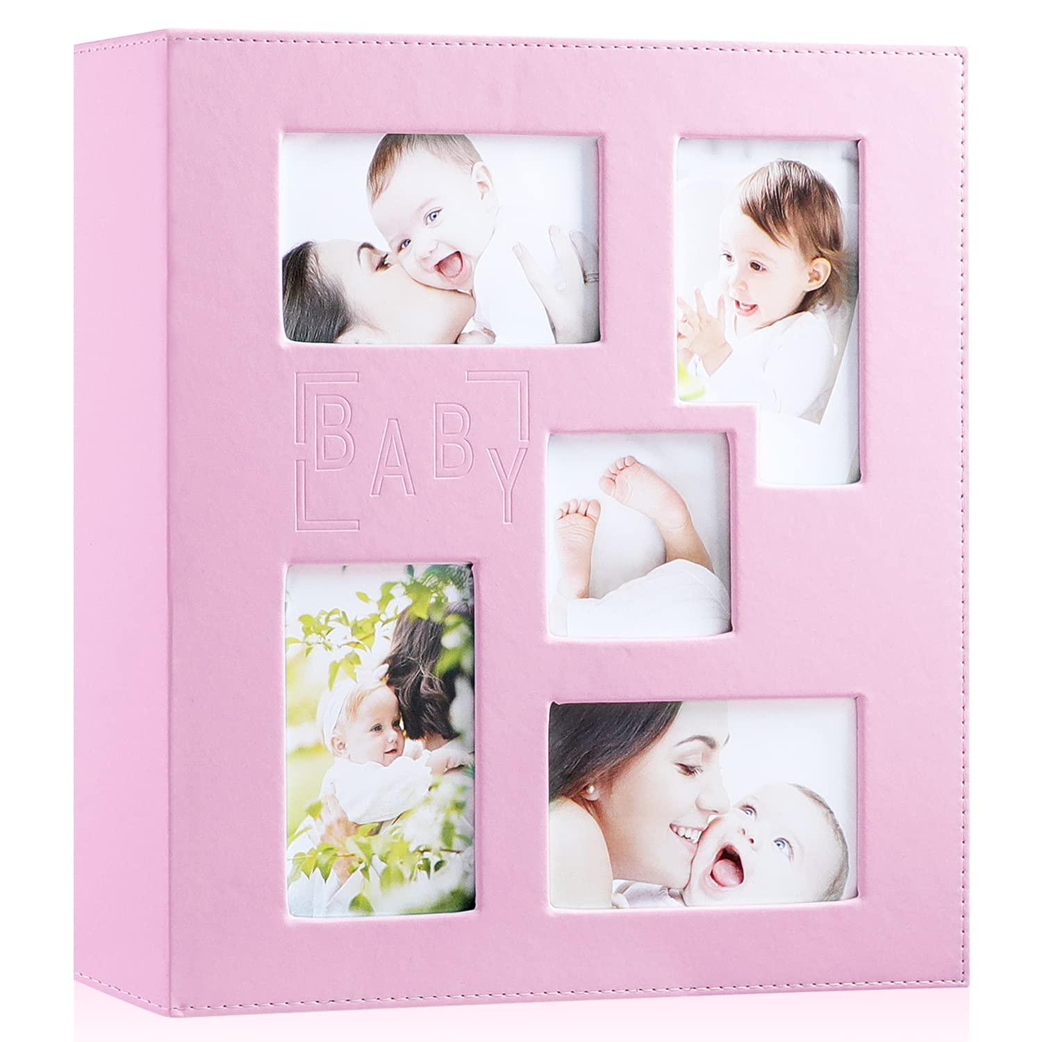 Benjia Baby Girl Photo Album 6x4, Leather Picture Album holds 500 Landscape and Portrait 10x15cm Photos Pink