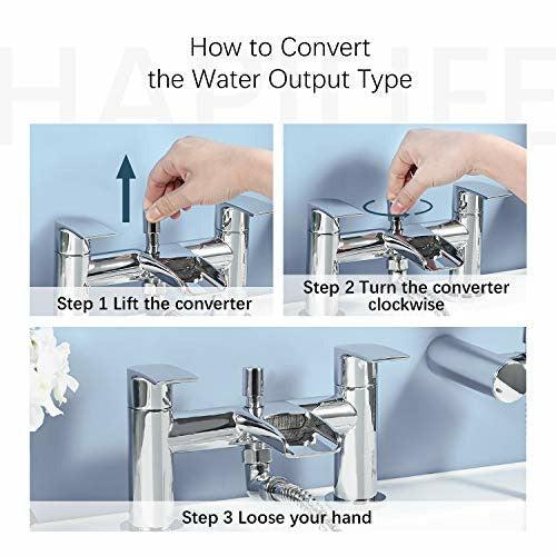 [Bath Shower Tap] Hapilife Waterfall Bathroom Water Filter Mixer Tub Tap Chrome with Handheld Shower Head 3