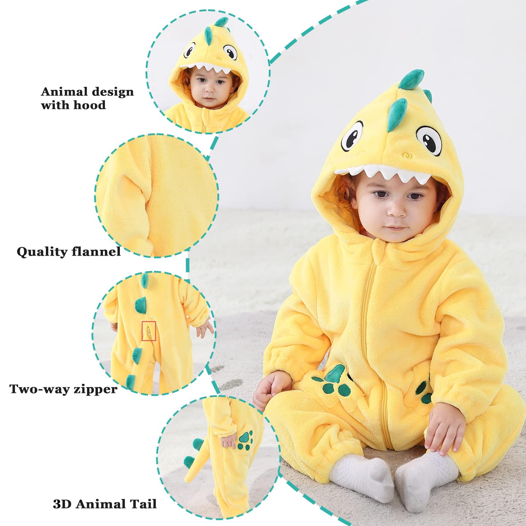 Doladola Unisex Kid's&Toddler's Costume Outfit Baby Boys Girls Flannel Animal Hooded Rompers Jumpsuit (2,5-3,5 Years,Yellow Shark) 1