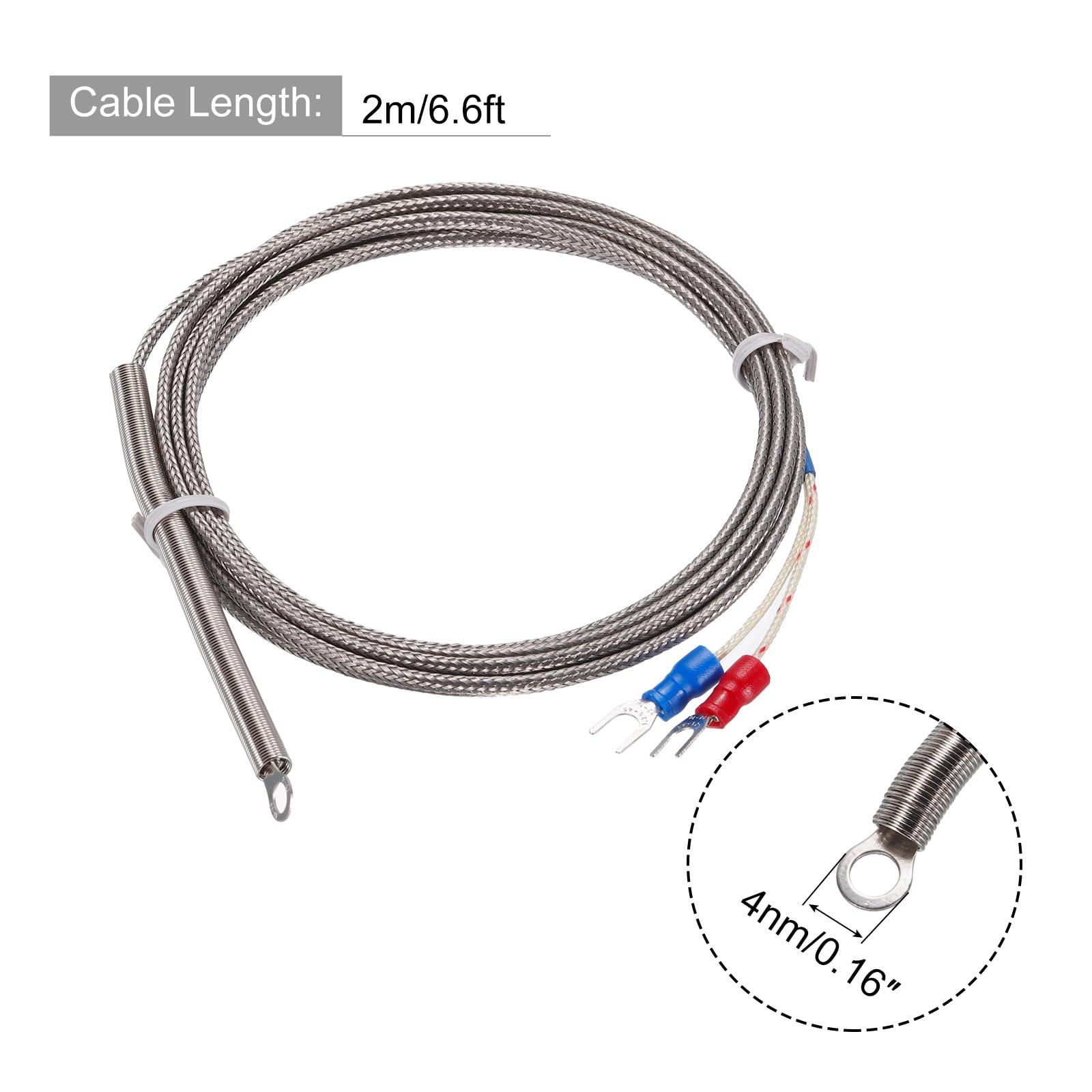 sourcing map K Type Thermocouple Temperature Sensor PT100 4mm Ring High Temperature Probe 6.6ft Wire 0 to 600°C(32 to 1112°F) Stainless Steel 1