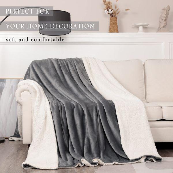 VOTOWN HOME Sherpa Fleece Blanket Queen Size, Comfy Fluffy Microfiber Solid Blankets for Bed and Sofa, Large Throw Blanket 220x240cm Grey 2