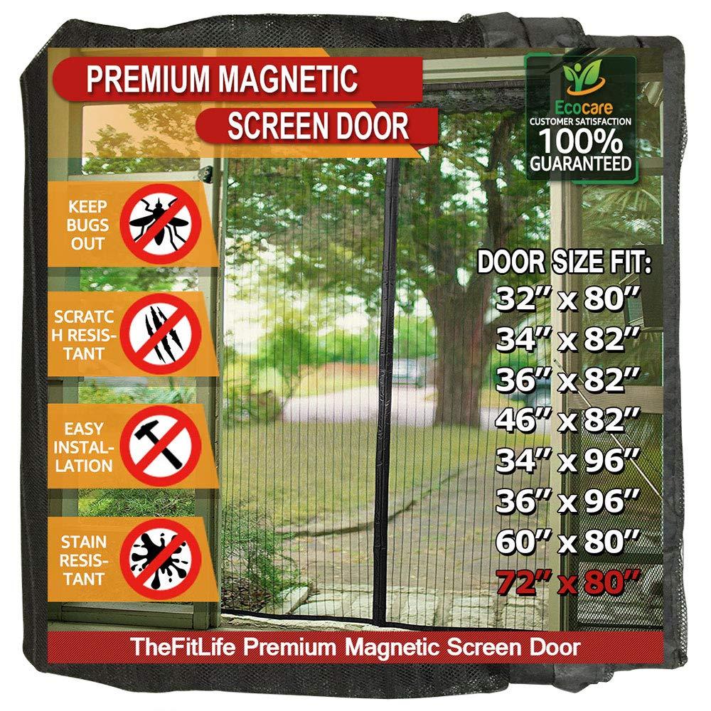 TheFitLife Magnetic Fly Screens for Doors - Heavy Duty Mesh Curtain with Full Frame Hook and Loop Powerful Magnets That Snap Shut Automatically (Black 188x206cm - Fits Doors up to 182x203cm Max) 0