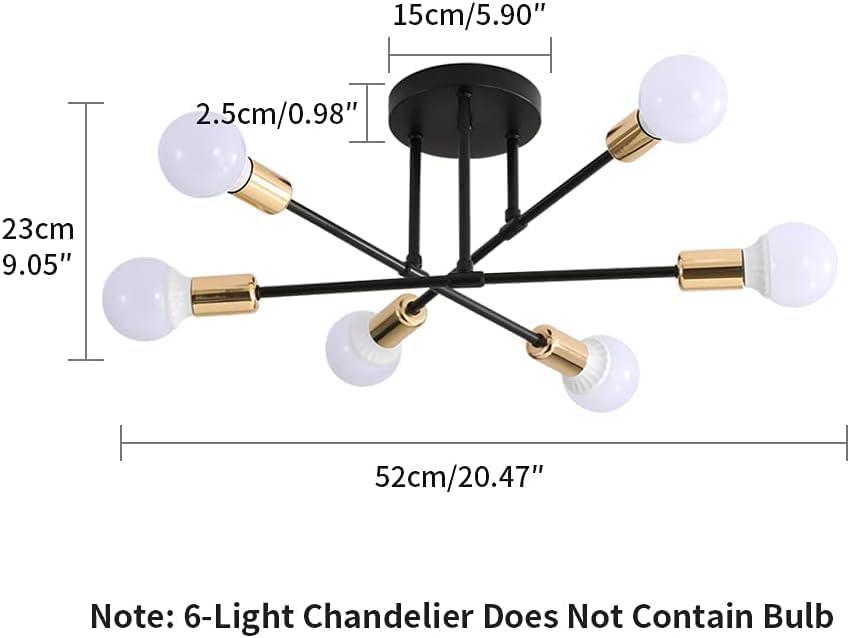 AOLALA Ceiling Light Chandeliers 6 Lights Modern Sputnik Ceiling Light Fitting, Industrial Semi Flush Mount Ceiling Lamp Gold and Black for Living Room Bedroom Kitchen Hallway Dining Room E27 3