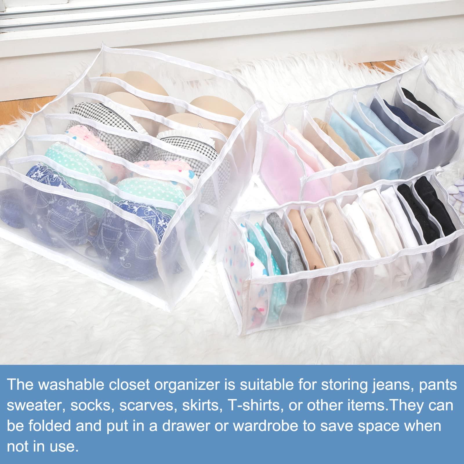 sourcing map 5pcs T-shirt Drawer Organizers for Clothing, Wardrobe Clothes Organizer, T-shirt Compartment Storage Box for Jeans, Scarves, Skirts, White Orange 4