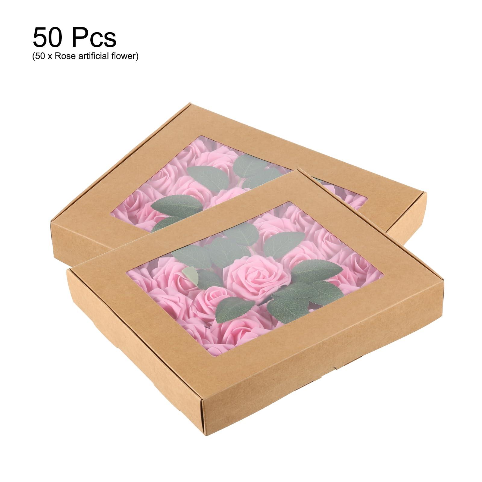 sourcing map Artificial Rose Flower Heads, Dark Pink Mini Faux Flowers 3.15 Inch for DIY Craft Wedding and Party Decoration Pack of 50 3