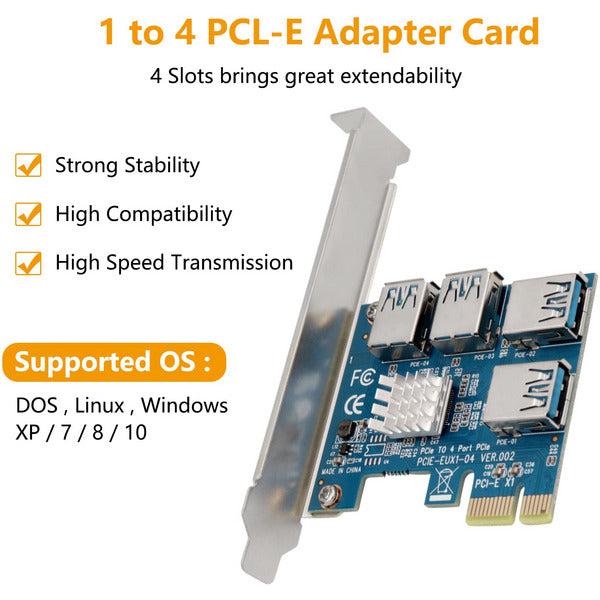 ZHITING PCIe 1 to 4 PCI Express Riser Card, PCI-E 1X to External 4 USB 3.0 Adapter Card, for Bitcoin Mining Devices with Higher Stability for Bitcoin Mining 2